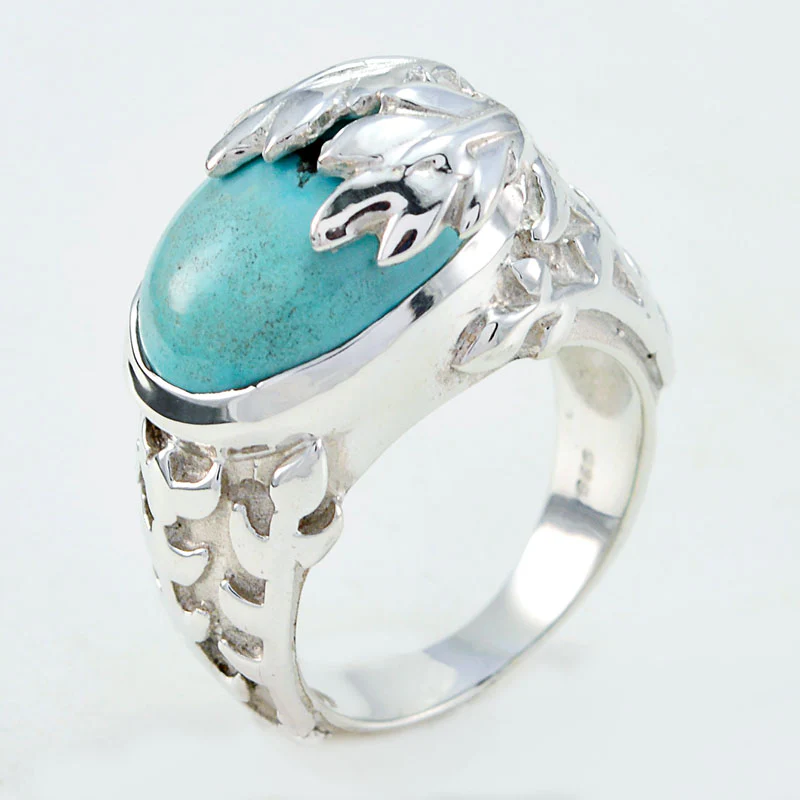 Turquoise Solitaire African 925 Silver Blue Gemstones Versatile Cultural Ring Jewelry - Image 3