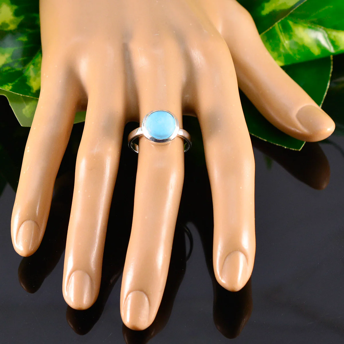 Turquoise Solitaire African Silver Blue Gemstone Slim Abstract Ring Jewellery - Image 5