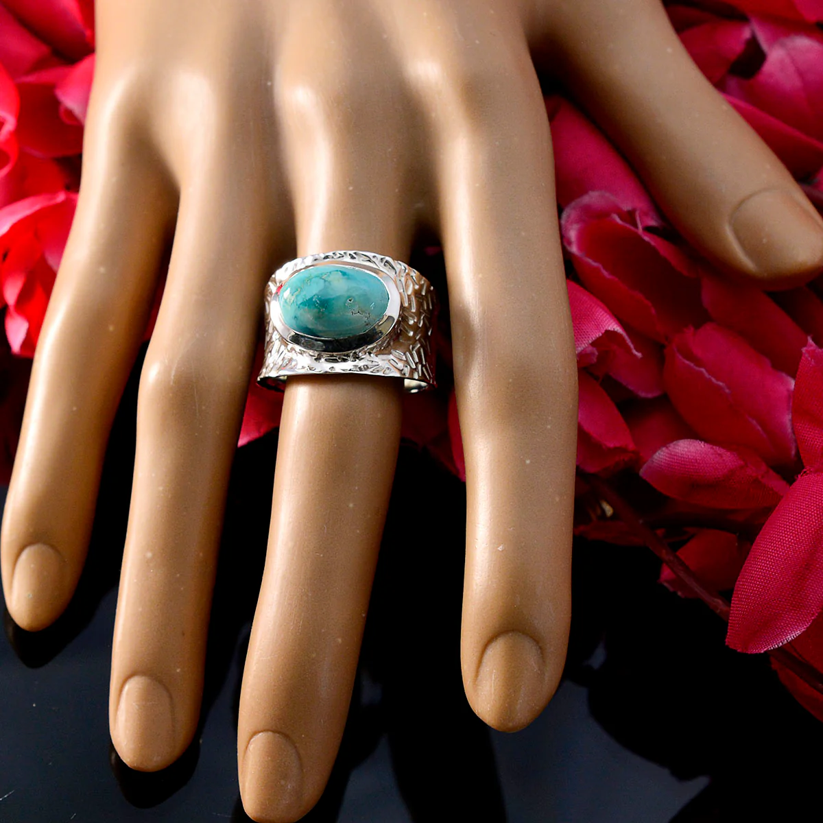 Turquoise Solitaire African Sterling Silver Blue Gemstone Essential engravings Ring Jewelry - Image 4
