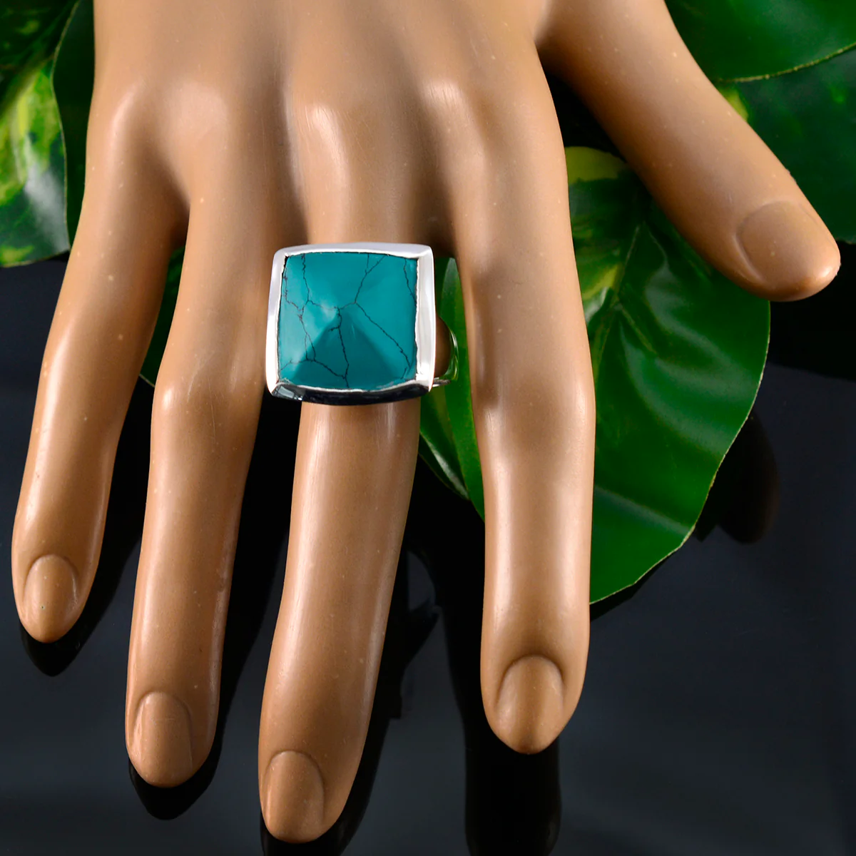 Turquoise Solitaire Egyptian 925 Sterling Silver Blue Gemstones Chunky Vintage Ring Jewelry - Image 5