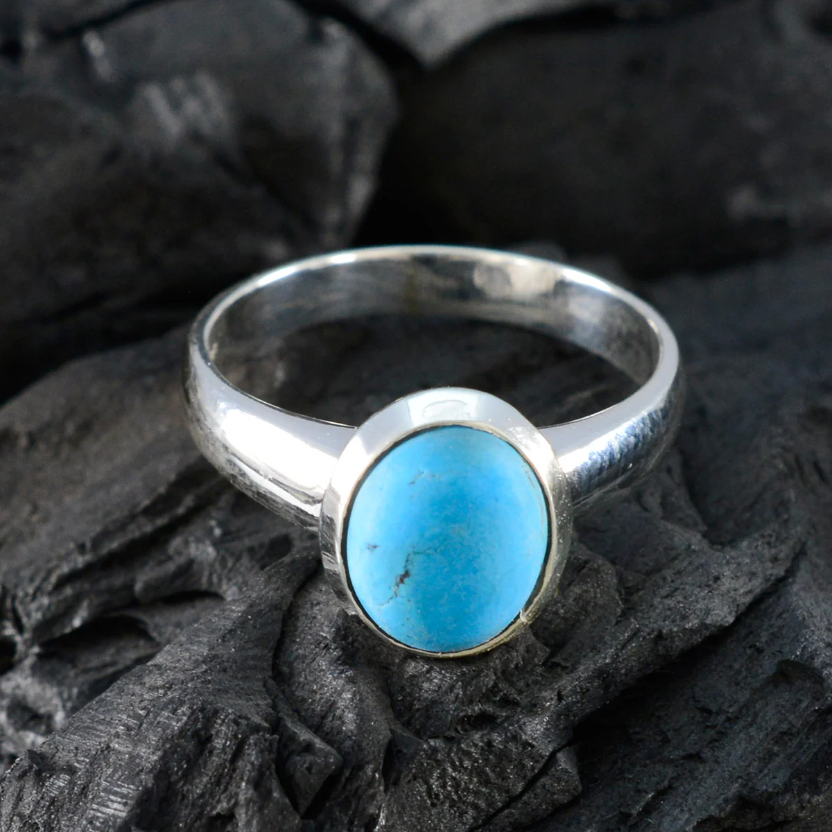 Turquoise Solitaire French 92.5 Silver Blue Gems Classic Sophisticated Ring Jewellery - Image 4