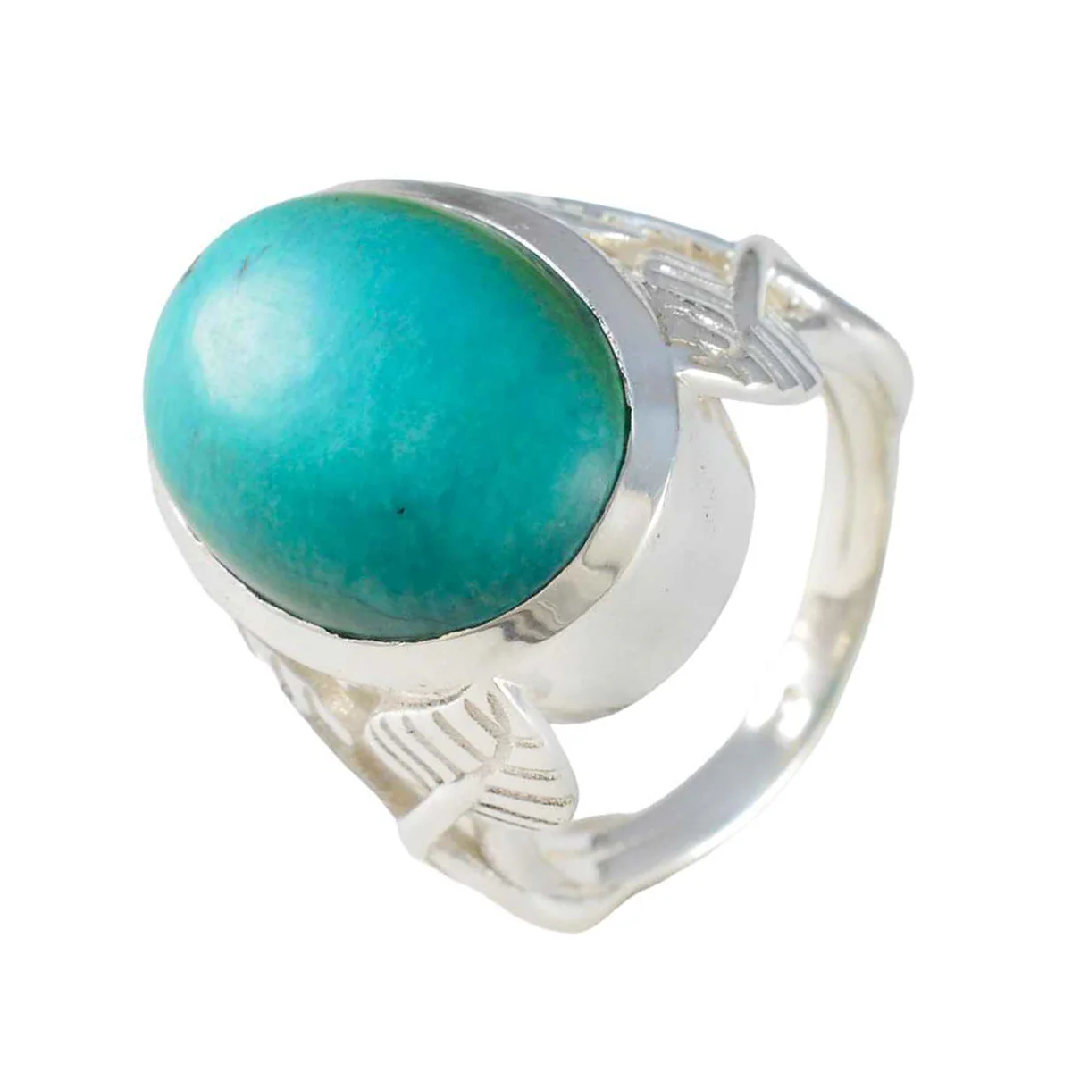 Turquoise Solitaire French 92.5 Silver Blue Gemstone Statement Leafy Ring Jewelry - Image 3