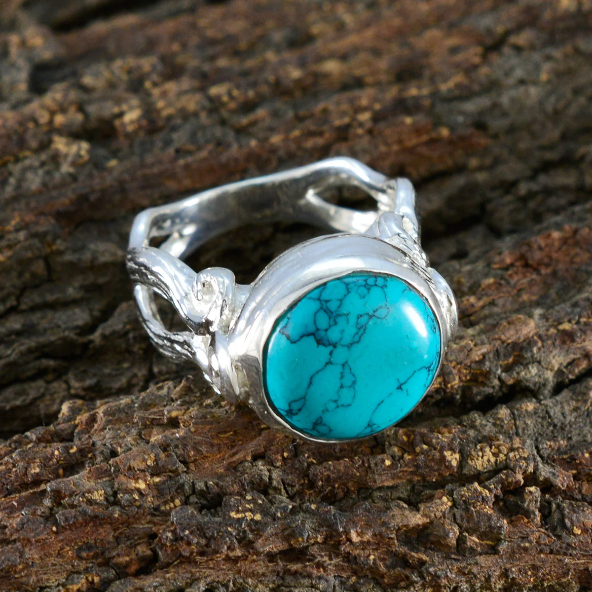 Turquoise Solitaire French 925 Silver Blue Gemstone Versatile Abstract Ring Jewelry - Image 3