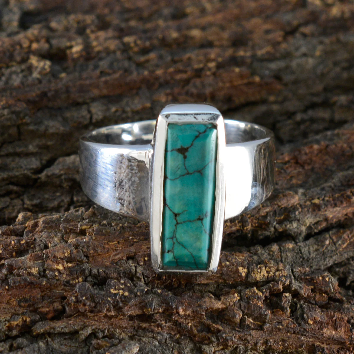Turquoise Solitaire French Silver Blue Gems Eye-catching Modern Ring Jewelry - Image 3