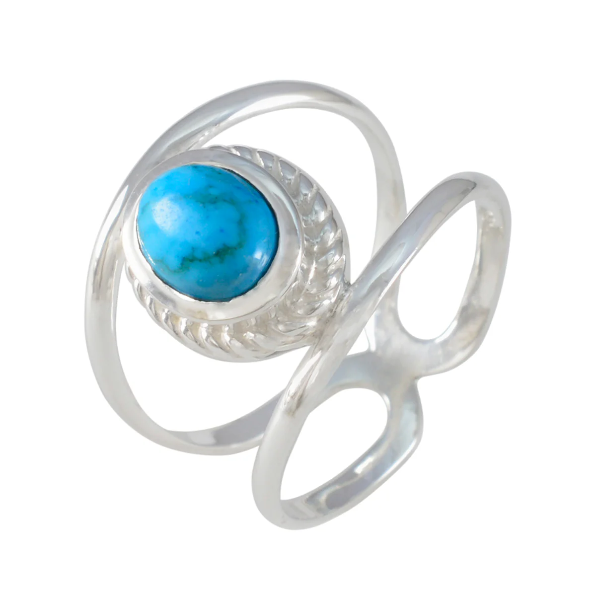 Turquoise Solitaire French Silver Blue Gemstone Tiny Ethnic Ring Jewellery - Image 2