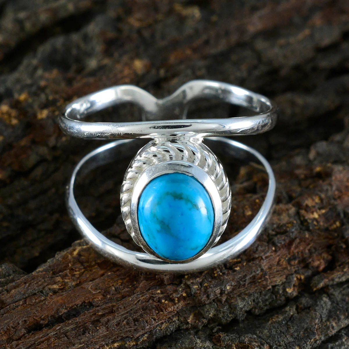 Turquoise Solitaire French Silver Blue Gemstone Tiny Ethnic Ring Jewellery - Image 3