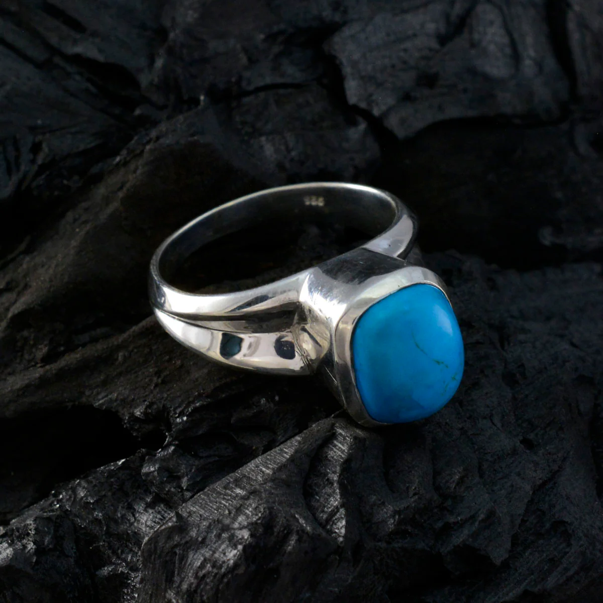 Turquoise Solitaire French Silver Blue Gemstones Versatile Contemporary Ring Jewellery - Image 4