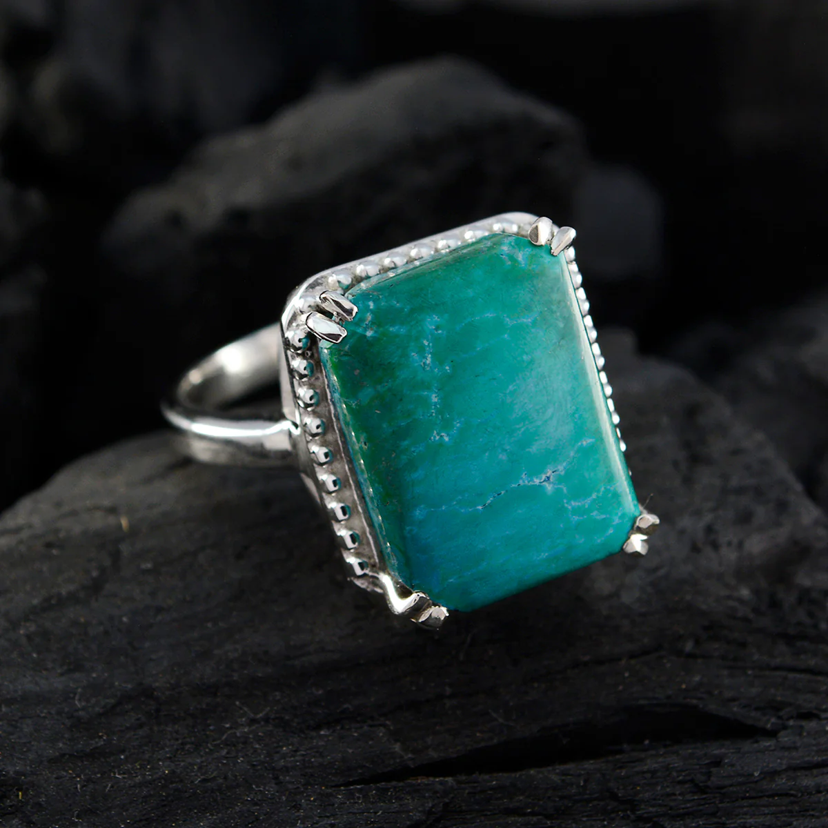 Turquoise Solitaire German Sterling Silver Blue Gemstone Mid-weight Sophisticated Ring Jewelry - Image 4