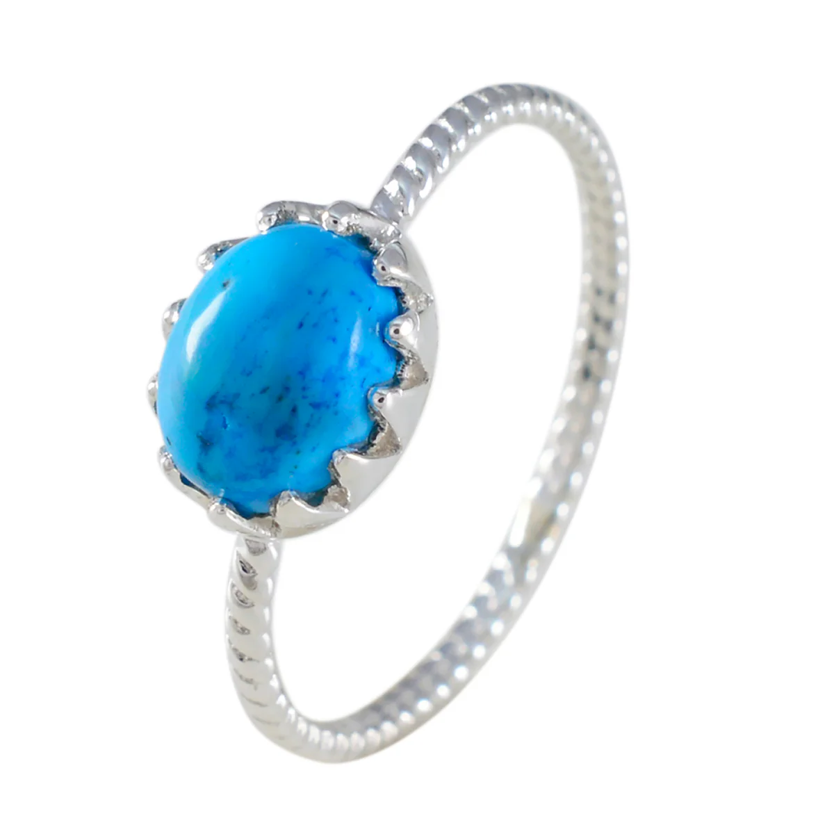 Turquoise Solitaire Japanese Silver Blue Gemstones Elegant Twist Ring Jewelry - Image 2