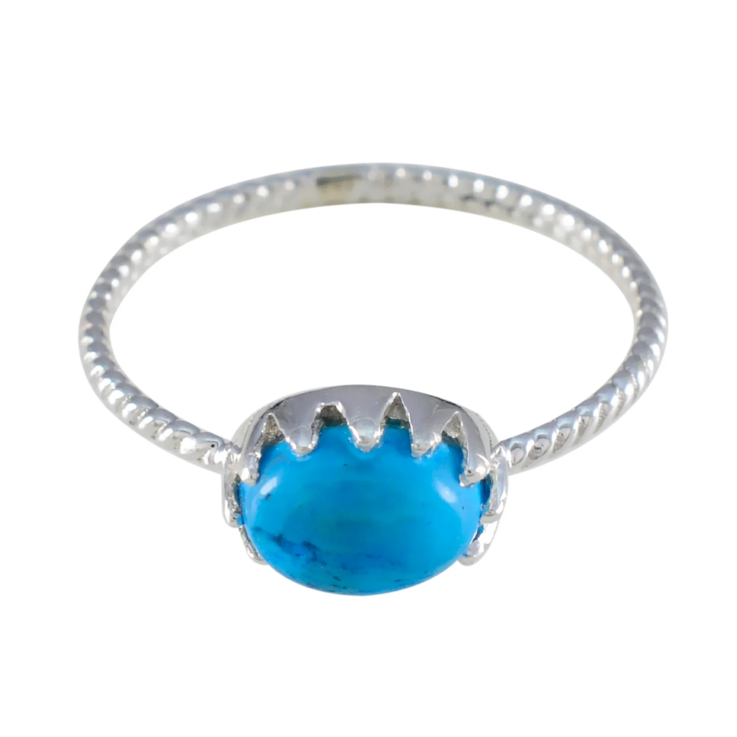 Turquoise Solitaire Japanese Silver Blue Gemstones Elegant Twist Ring Jewelry - Image 3