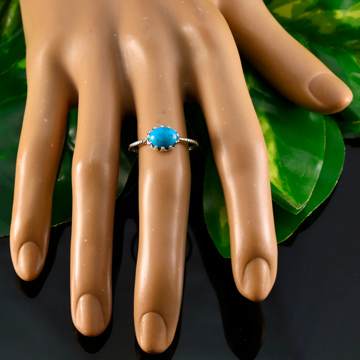 Turquoise Solitaire Japanese Silver Blue Gemstones Elegant Twist Ring Jewelry - Image 6