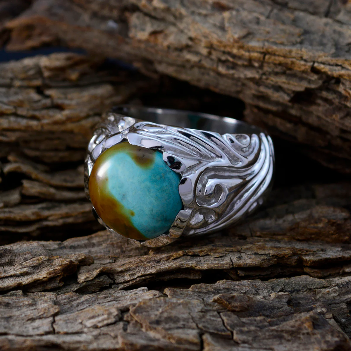 Turquoise Solitaire Moroccan 925 Sterling Silver Blue Gems Chunky Contemporary Ring Jewelry - Image 3