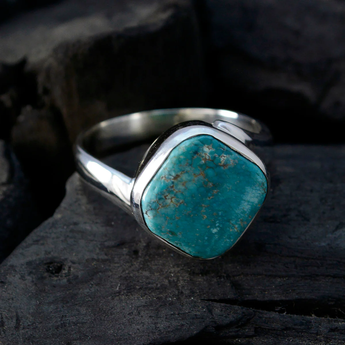 Turquoise Solitaire Moroccan 925 Sterling Silver Blue Gemstone Minimal Modern Ring Jewelry - Image 5