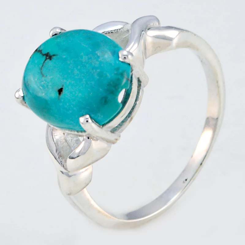 Turquoise Solitaire Moroccan Sterling Silver Blue Gems Featherlight Ethnic Ring Jewelry - Image 2