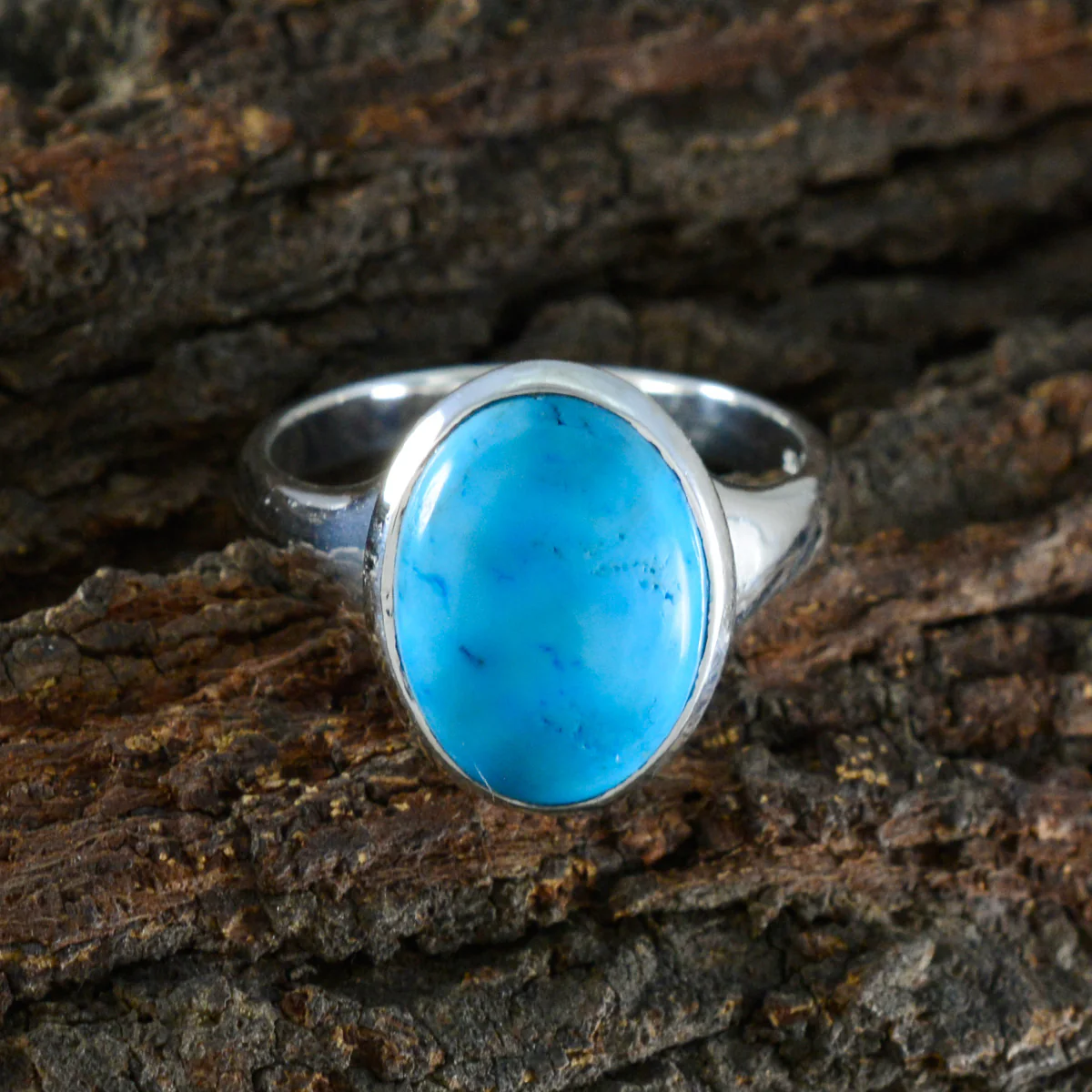 Turquoise Solitaire Russian 92.5 Silver Blue Gemstone Minimal Ethnic Ring Jewelry - Image 4