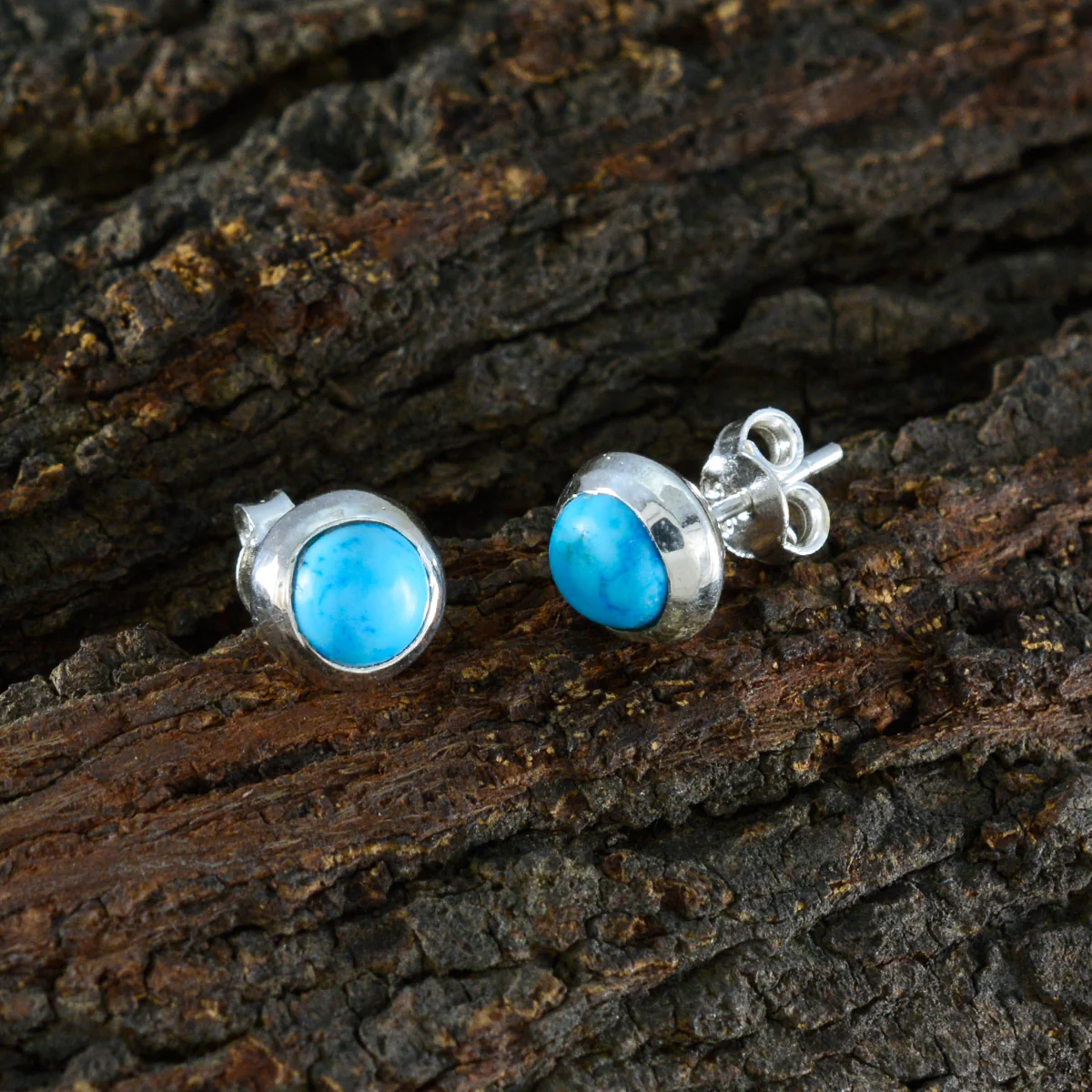 Turquoise Spanish Daniela Solitaire Stud Blue Sterling Silver Earring - Image 4