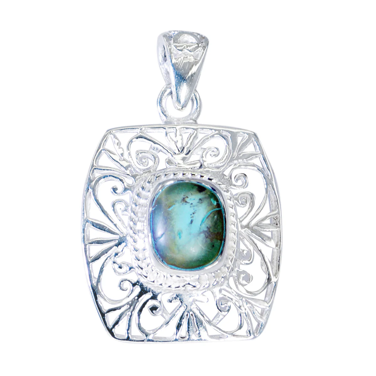 Turquoise Statement Italian 925 Silver Solitaire Chloe Filigree Blue Pendant Jewelry