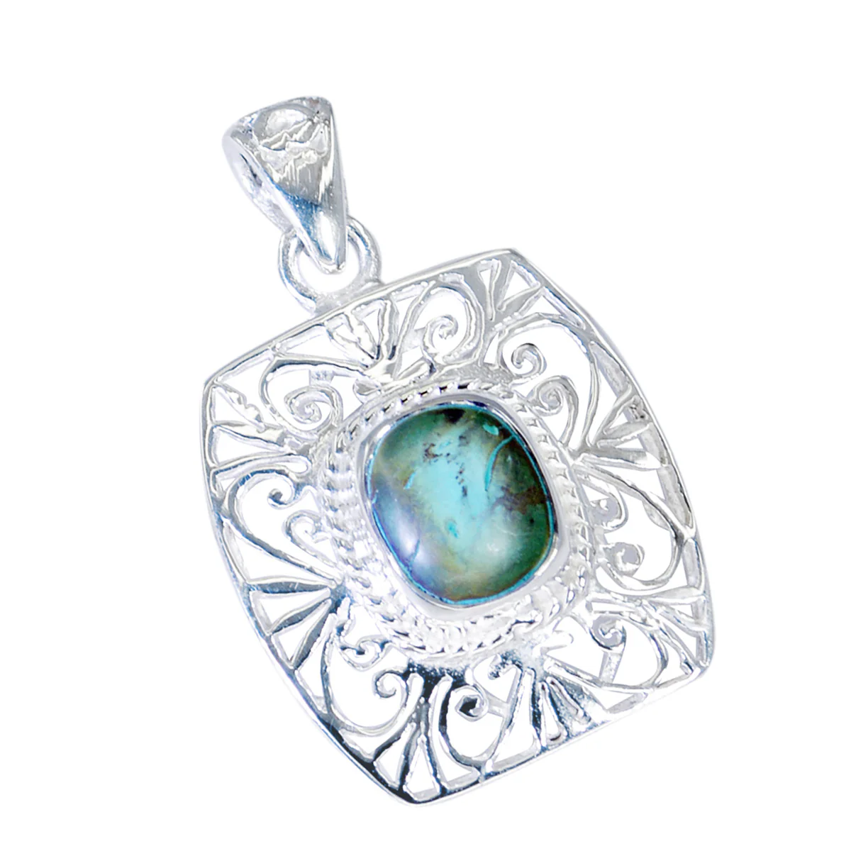 Turquoise Statement Italian 925 Silver Solitaire Chloe Filigree Blue Pendant Jewelry - Image 2