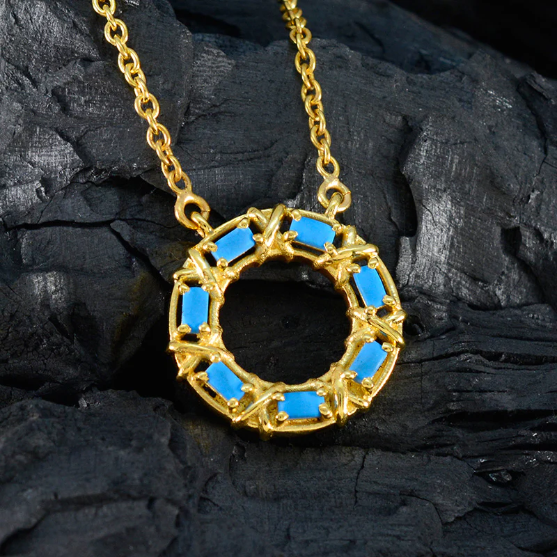 Turquoise Statement Turkish 925 Silver Hepta Yasmin Graceful Blue Pendant Jewelry - Image 3