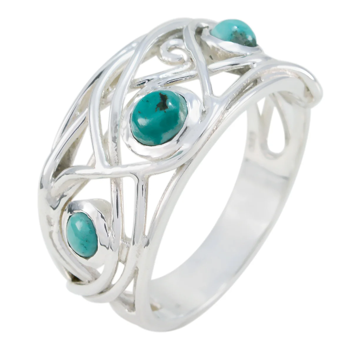 Turquoise Trilogy German Silver Blue Gemstone Mid-weight Modern Ring Jewellery - Image 2