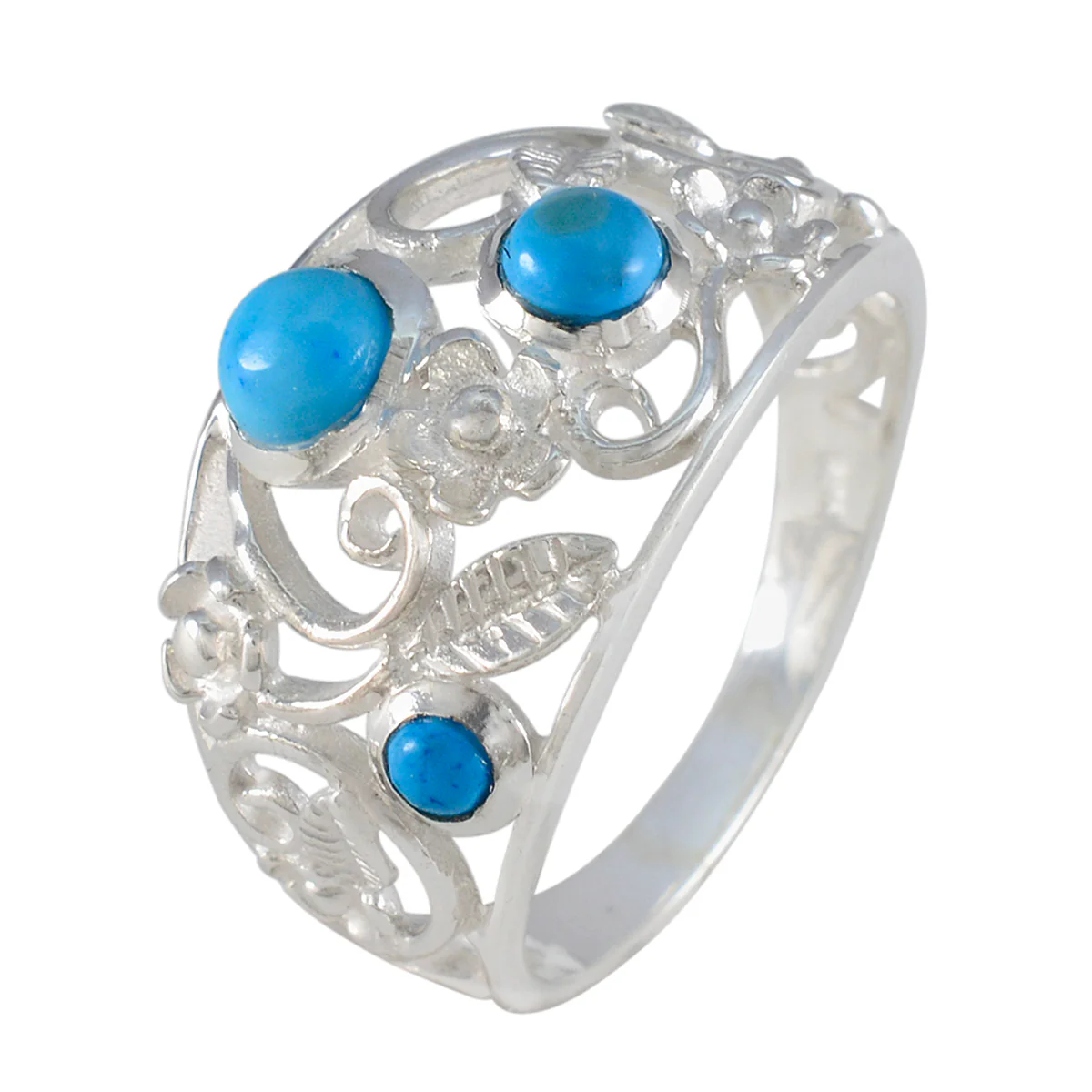 Turquoise Trilogy Moroccan 925 Silver Blue Gems Slim Abstract Ring Jewellery - Image 2