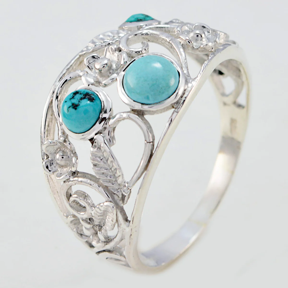 Turquoise Trilogy Moroccan 925 Silver Blue Gems Slim Abstract Ring Jewellery - Image 3