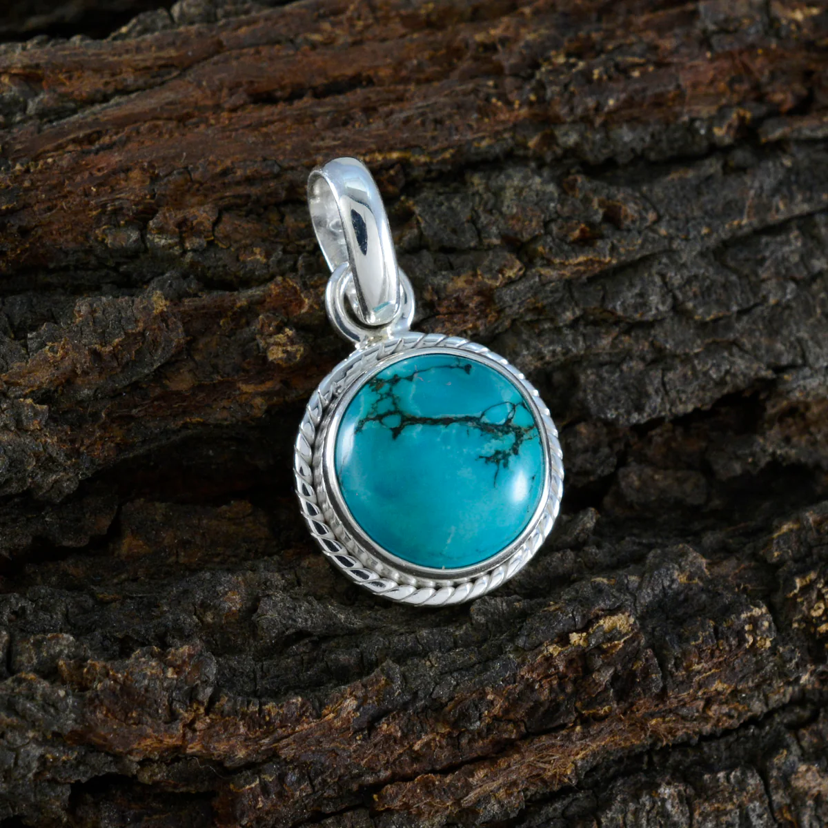 Turquoise Whisper-thin American 92.5 Silver Solitaire Rosa Rope-Wire Blue Pendant Jewellery - Image 2