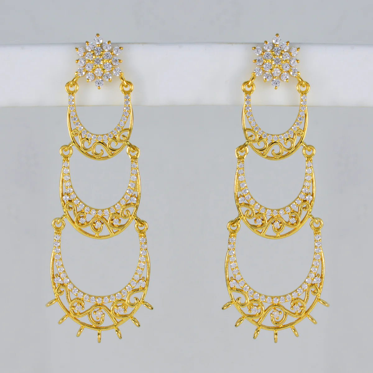 White CZ African Emily multiple Stud White 925 Silver Earring - Image 2