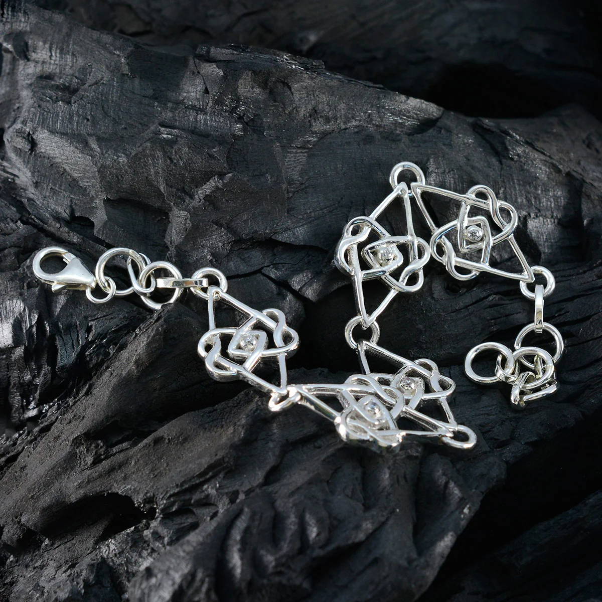 White CZ Environment Day Featherlight White 92.5 Silver Links Bracelet - Image 5