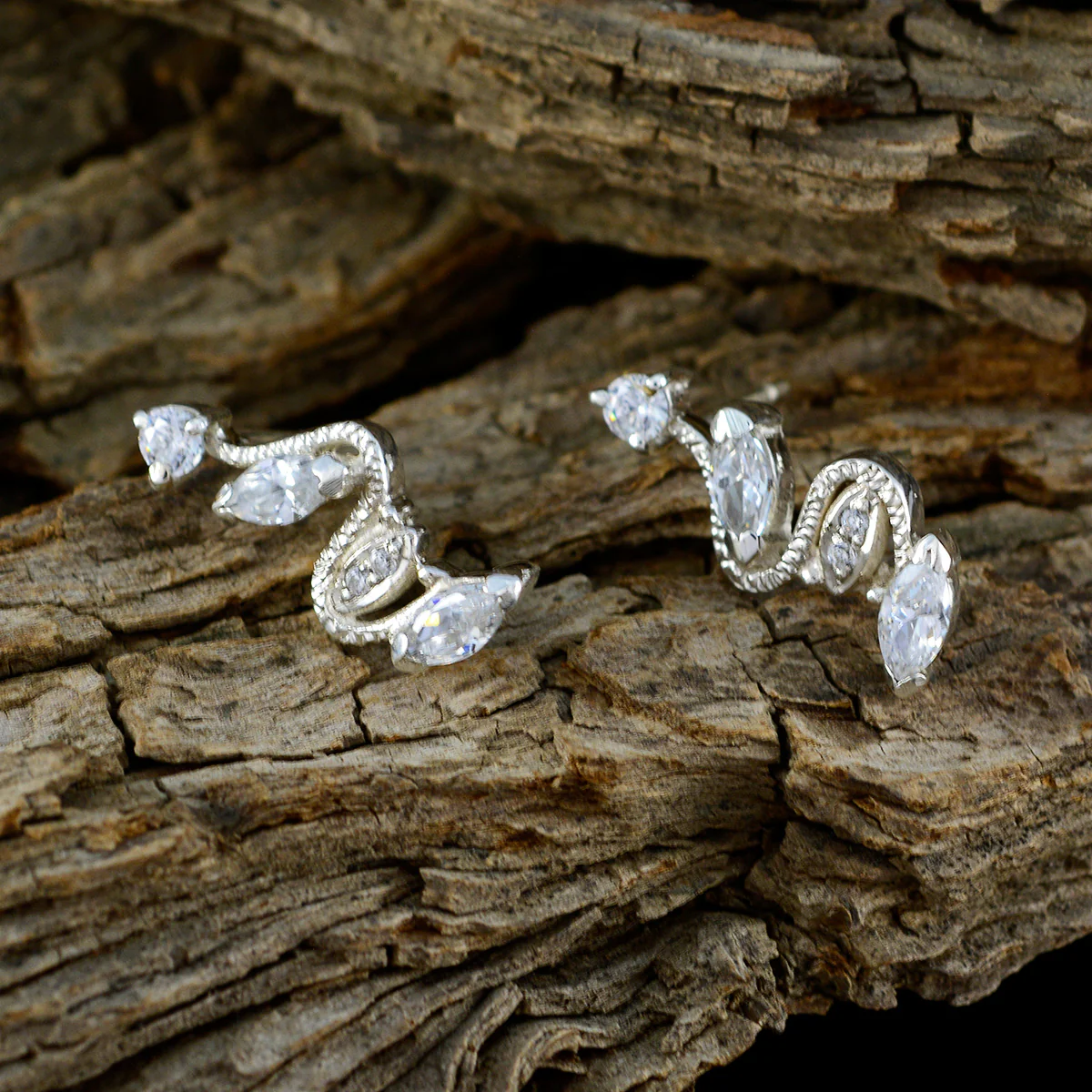 White CZ French Laura multiple Stud White Silver Earring