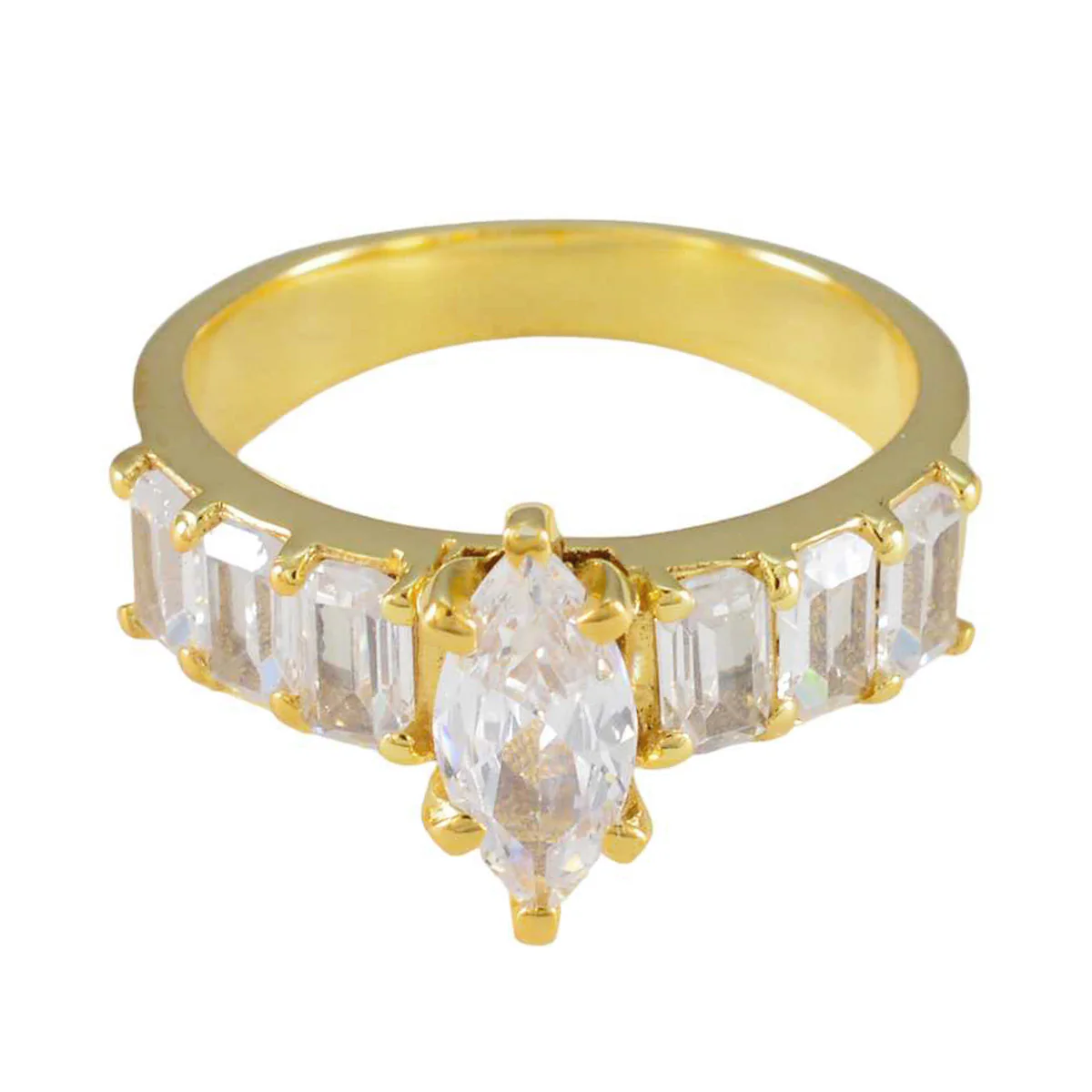 White CZ Hepta American Silver White Gems Slim Engagement Ring Jewellery