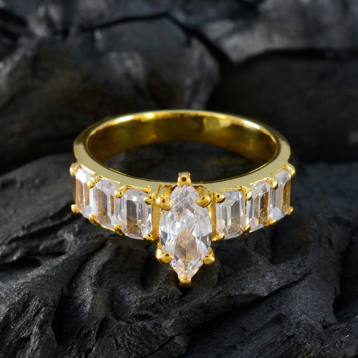 White CZ Hepta American Silver White Gems Slim Engagement Ring Jewellery - Image 4