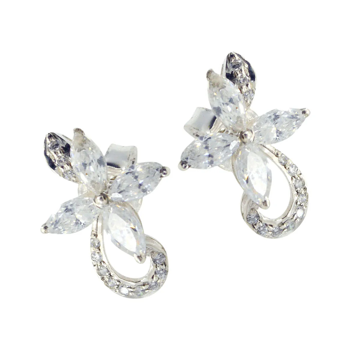 White CZ Japanese Layla multiple Stud White Silver Earring - Image 3